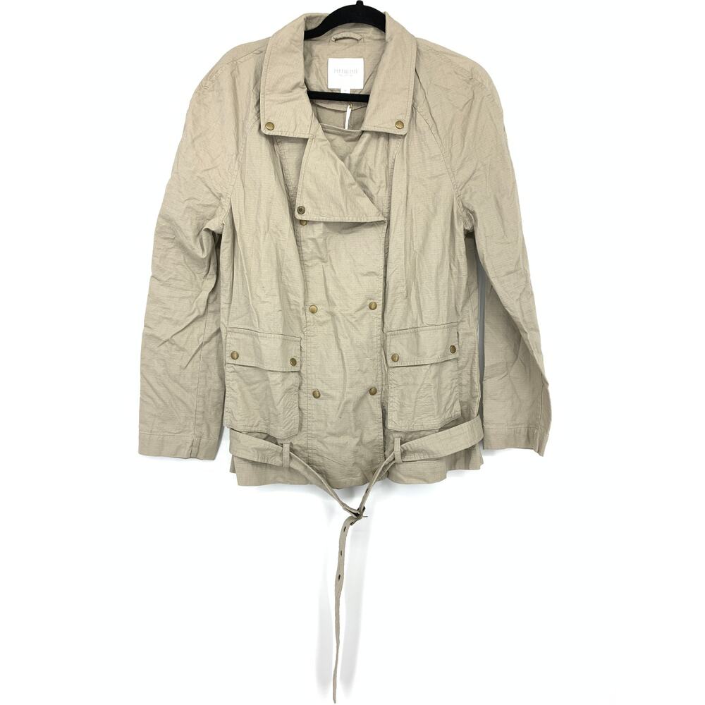 Piperlime Collection Short Trenchcoat Womens Size Medium Tan Belted Hem Pockets